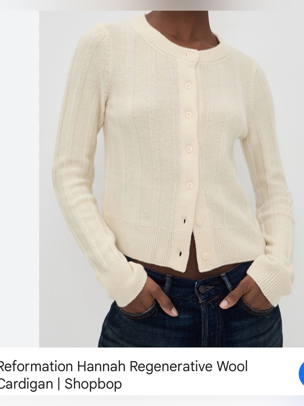 Reformation Hannah Regenerative Wool Cardigan in Cream